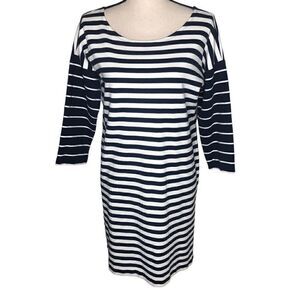 J. Crew Navy and White Striped Three Quarter Sleeve Shift Dress